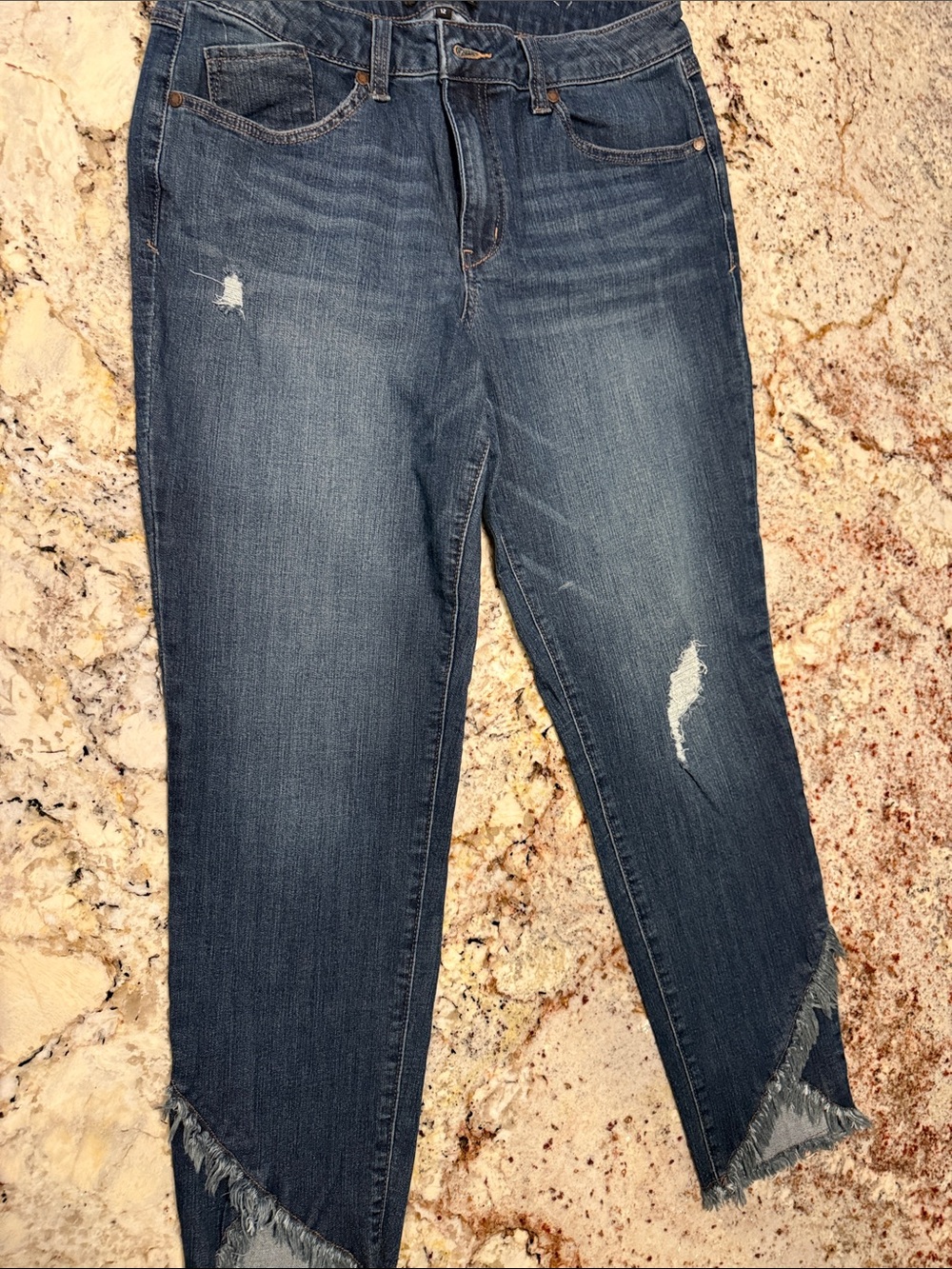 1822 Denim Dark Blue Distressed Cropped Ankle Jeans